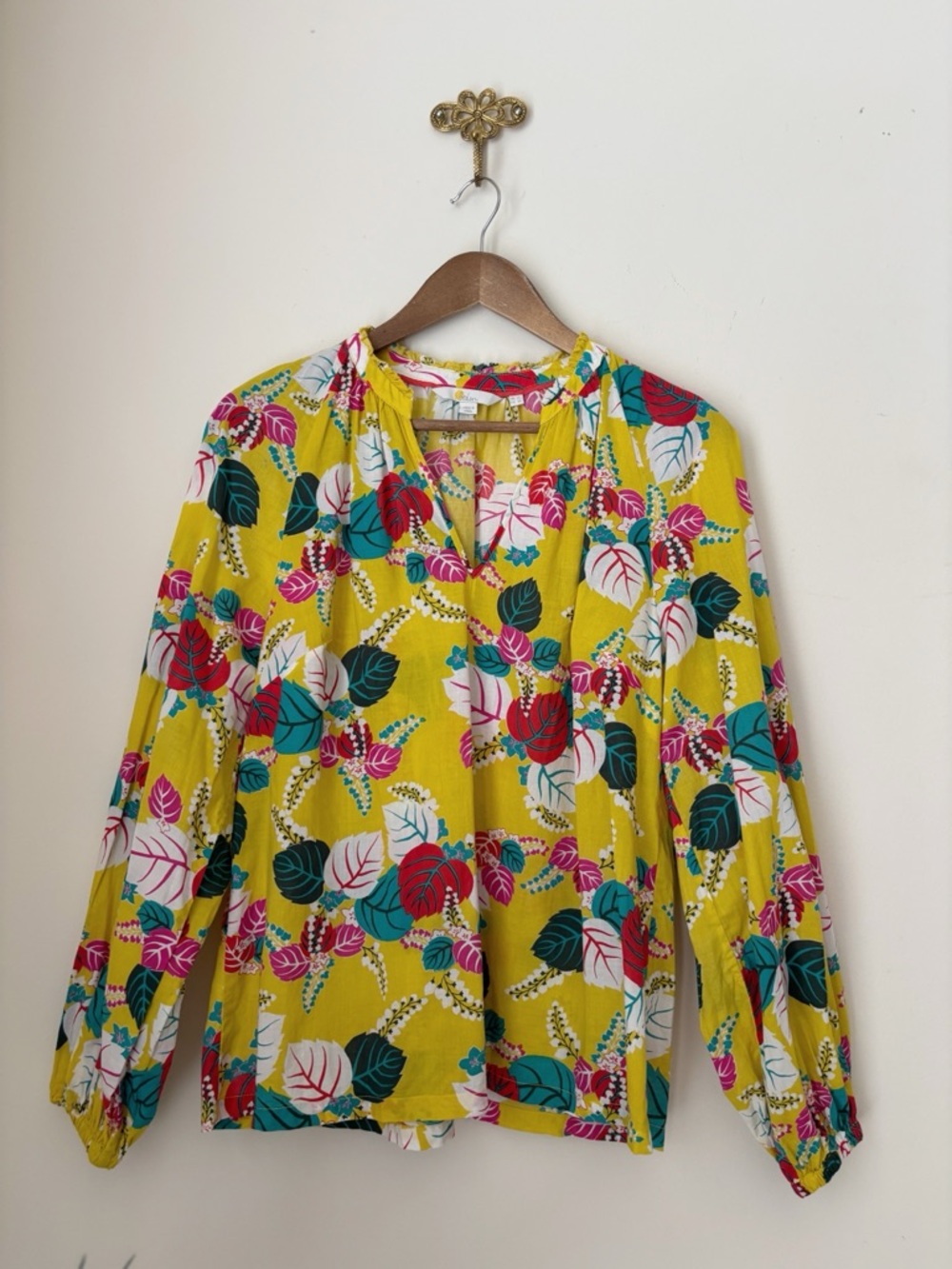 Boden Tropical Floral V Neck Cotton Top Sz 10 Summer Vacation